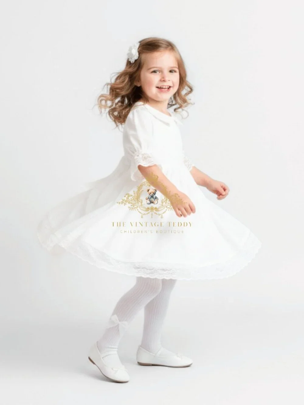 NWT Cute Little Girls Tights Children Stockings Kids Socks Satin Bow White 4-6Y
